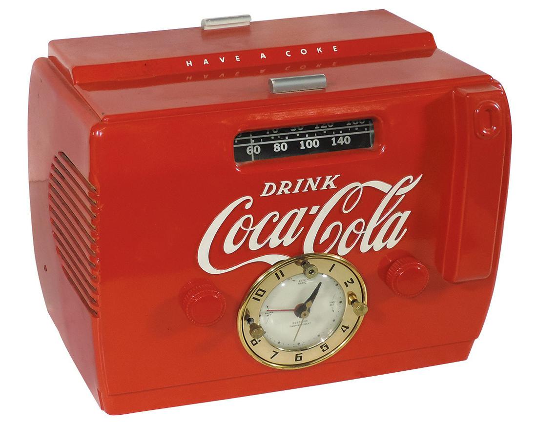 Coca-Cola Cooler Clock Radio, Rare, red plastic,: Coca-Cola Cooler Clock Radio, Rare, red plastic, c.1950's, Exc+ working cond, 9.5"H x 12"W.