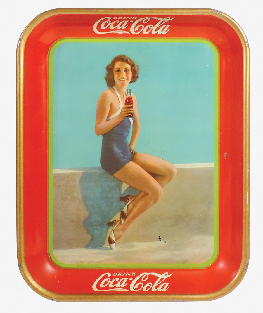 Coca-Cola Serving Tray, 1933, Frances Dee-Paramount: Coca-Cola Serving Tray, 1933, Frances Dee-Paramount Player, litho on metal by American Art Works, VG+ cond w/great color & gloss, 13"H x 10.5"W.