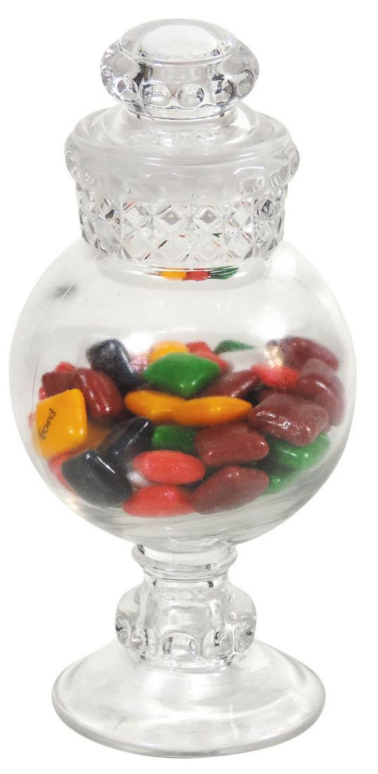 Candy Show Jar, miniature Dakota Globe, Rare small: Candy Show Jar, miniature Dakota Globe, Rare small size, Exc cond w/a few nicks inside stopper, 6"H.