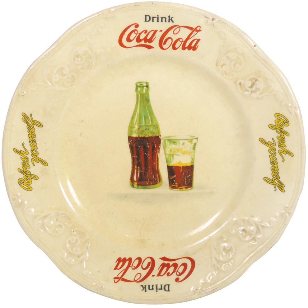 Coca-Cola Sandwich plate, c.1931, mfgd by E.M. Knowles: Coca-Cola Sandwich plate, c.1931, mfgd by E.M. Knowles China Co., Exc cond, 7.25"Dia.
