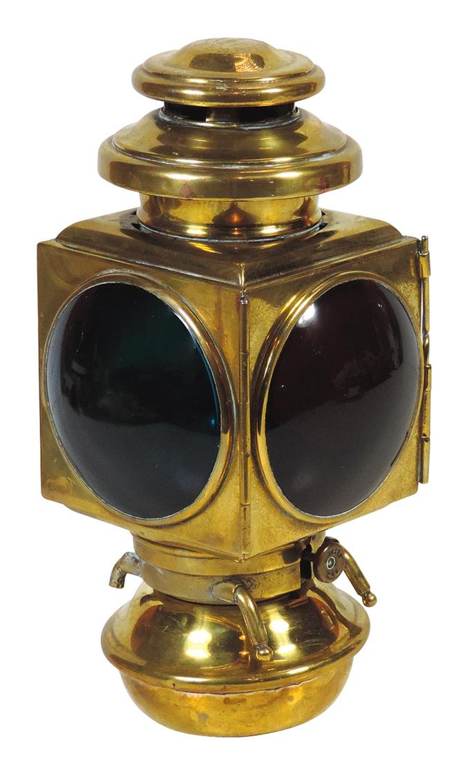 Automotive Kerosene Brass Tail Light, mfgd by E & J,: Automotive Kerosene Brass Tail Light, mfgd by E & J, patented in 1908 & used on 1911 Model T Fords & other early autos during the early 1900's, brass is in VG cond w/(3) lenses, 3 very small hairline