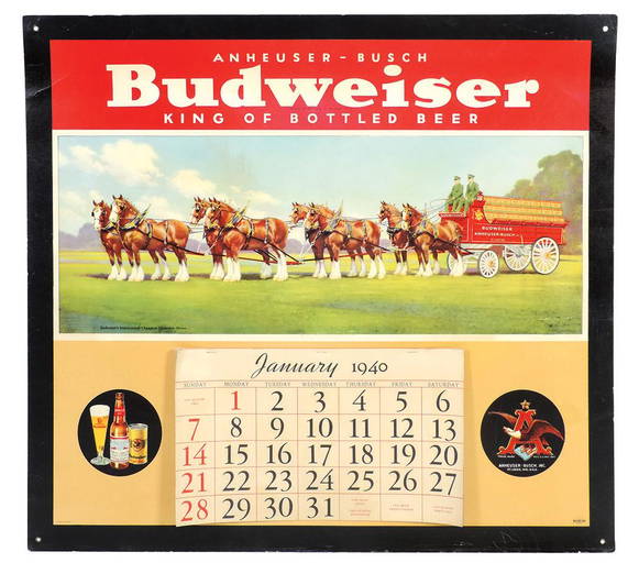 Breweriana, Budweiser Clydesdales Calendar, 1940, Litho