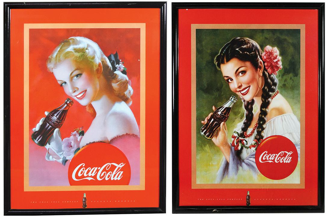Coca-Cola Posters (2), 1980's prints from The Coca-Cola: Coca-Cola Posters (2), 1980's prints from The Coca-Cola Company, Atlanta Georgia, nicely framed, Exc cond, 34"H x 24.5"W.