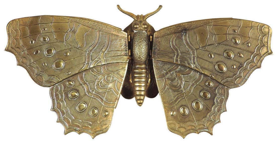 Victorian Sewing "Butterfly" Needle Case, mfgd by A W.: Victorian Sewing "Butterfly" Needle Case, mfgd by A W. Avery & Son-Redditch, VG to Exc cond w/some handling wear to gilt, 5"L.