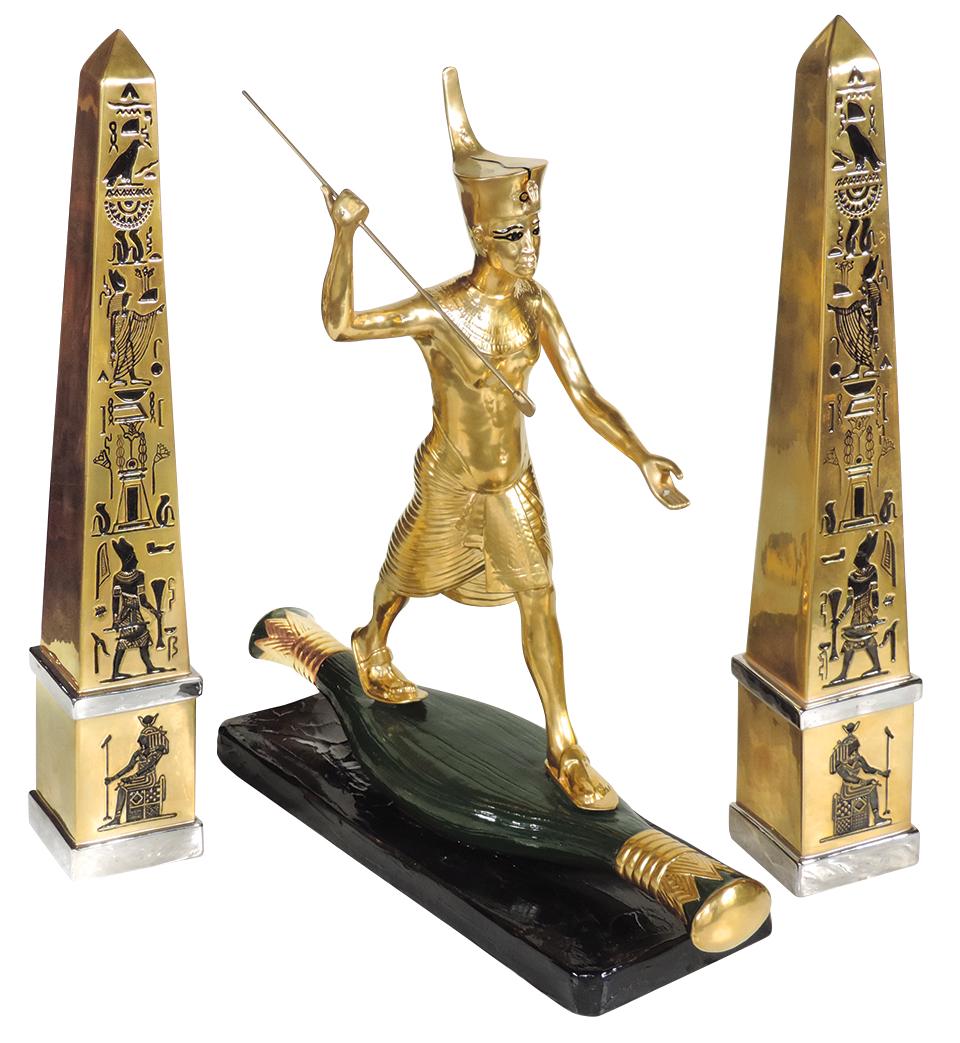 Decorative Boehm Porcelain (3), "Treasures of King: Decorative Boehm Porcelain (3), "Treasures of King Tutankhamun", c.1976-1979,"The Harpooner" #169 & 2 "Obelisks" #124a & 124b, VG o/all cond, noting ring absent from harpooner's hand, no chips, cracks