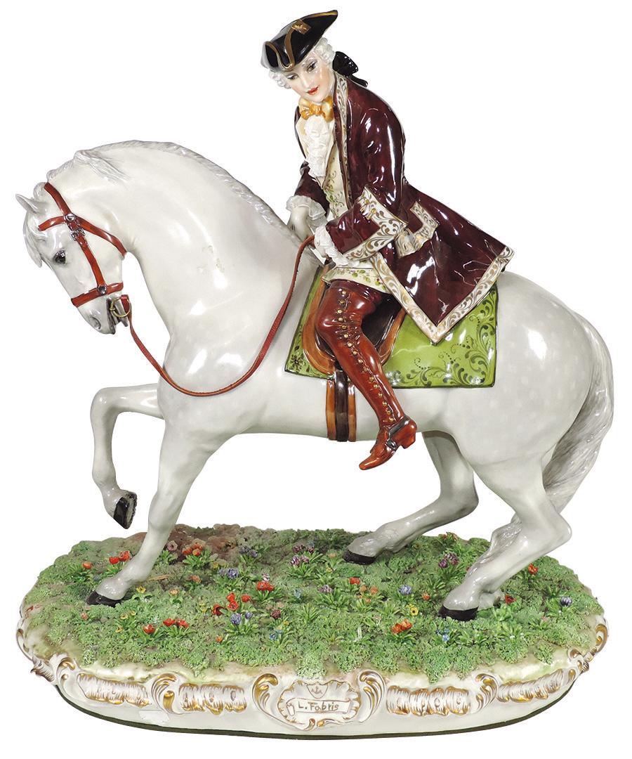 Decorative Luigi Fabris Porcelain Equestrian Group,: Decorative Luigi Fabris Porcelain Equestrian Group, (Italian 1883-1952), modeled as an 18th Century Rider, signed on base "L Fabris" w/anchor mark, small loss to horse's ear, scattered insignificant c