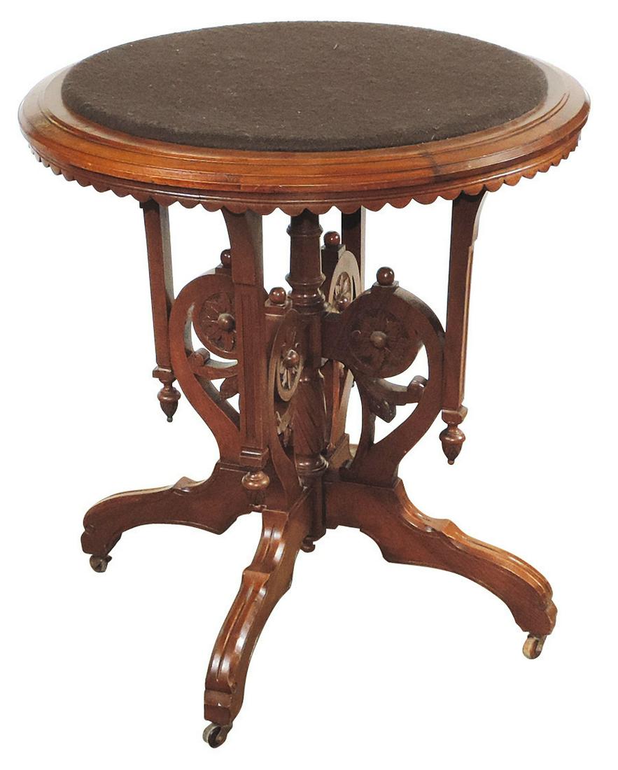 Furniture, Victorian Walnut Parlor Table w/Carved: Furniture, Victorian Walnut Parlor Table w/Carved Rosettes, VG cond w/replaced marble top, 29"H x 26"Dia.