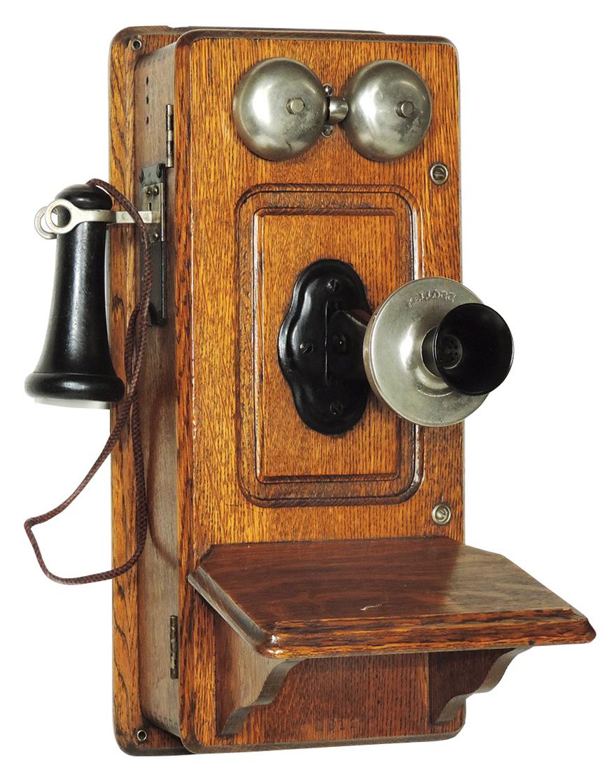 Telephone, Kellogg Oak Wall Phone, complete w/working: Telephone, Kellogg Oak Wall Phone, complete w/working ringer, Exc orig cond & finish, 19"H x 10.5"W x 9"D.