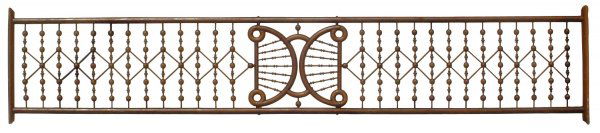 Architectural, fretwork, oak Stick and Ball, intr: Architectural, fretwork, oak Stick and Ball, intricate diamond pattern w/ornate center, Exc cond w/orig surface, 12"H x 72"W.