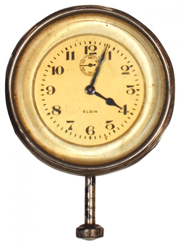 Automobile clock, Elgin, beveled glass face, sepa: Automobile clock, Elgin, beveled glass face, separate second hand dial, VG cond, 3.75"Dia.
