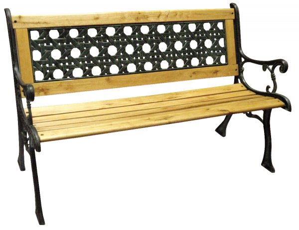 Park bench, cast iron legs & frame w/slatted hard: Park bench, cast iron legs & frame w/slatted hardwood seat, a heavy high-quality bench in Exc cond, 31"H x 50"W.