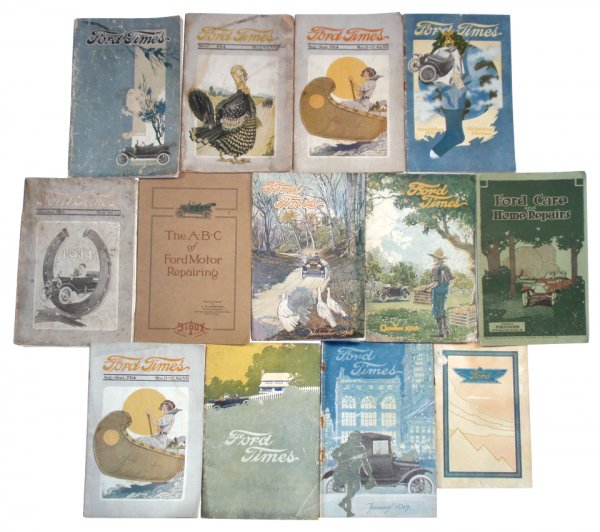 Automobile promotional catalogs & magazines (13 p: Automobile promotional catalogs & magazines (13 pcs), all Ford, Ford Care & Home Repairs, c.1918, 32 pgs, Exc cond, The A-B-C of Ford Motor Repairing by F.D. Hennessy, c.1919, 32 pgs, Exc cond, Ford M