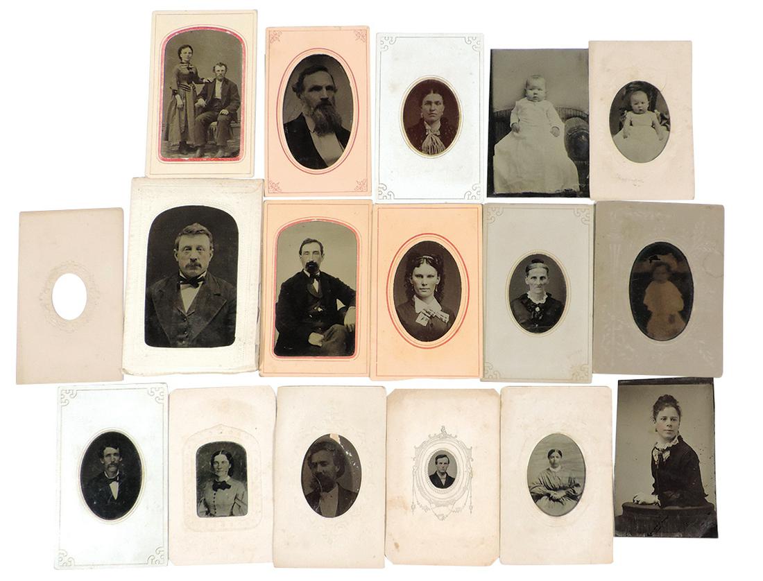 Photography, Tintypes & Magic Lantern Slides (28), 16: Photography, Tintypes & Magic Lantern Slides (28), 16 tintype portraits-sixth & ninth plates & smaller & 12 hand-colored glass lantern plates w/6 related to Temperance & drinking, 4 Chautauqua scenes,