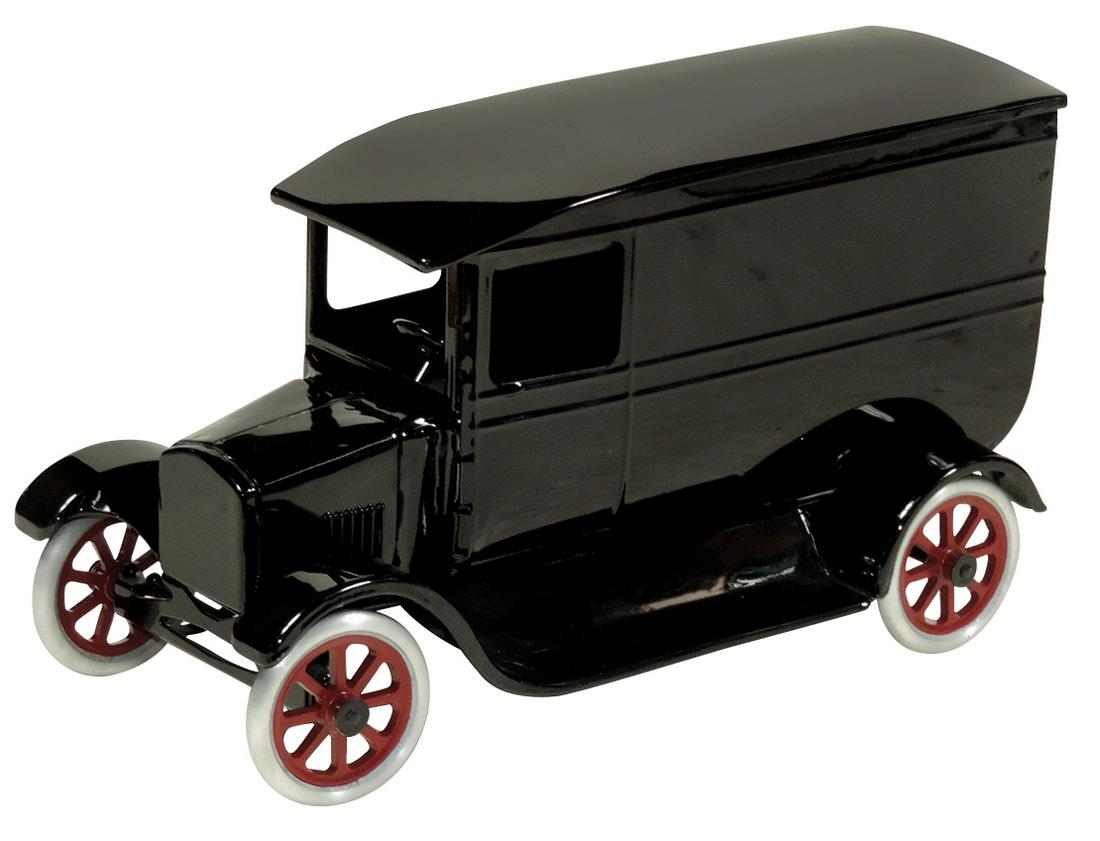 Toy Sedan, Buddy L Panel Delivery Prototype, pressed: Toy Sedan, Buddy L Panel Delivery Prototype, pressed steel, mfgd by Cowdery Toy Works, contemporary, Exc+ cond, 13.25"L.
