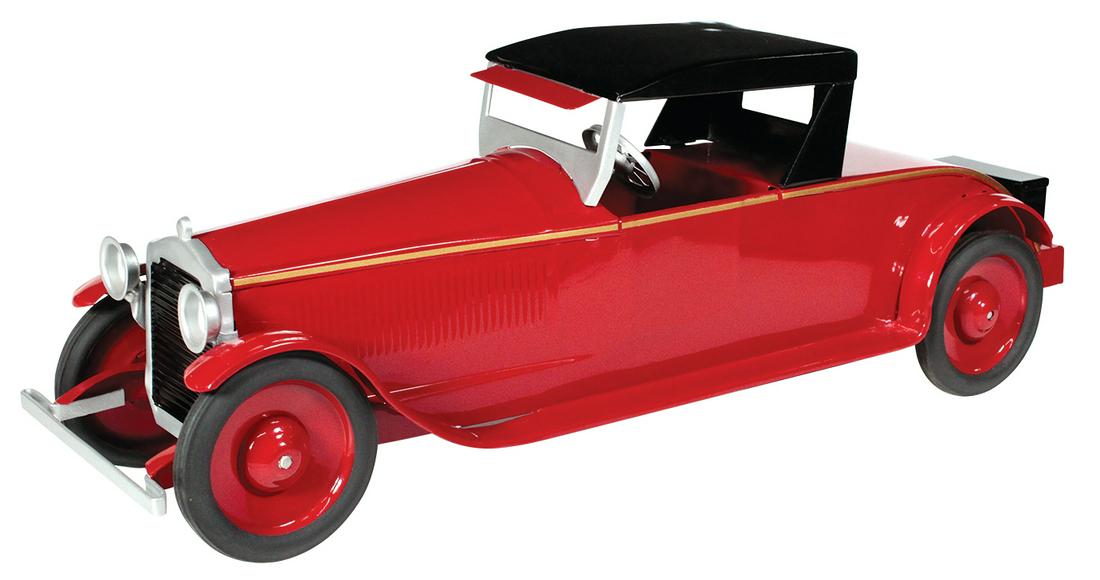 Toy Car, Turner Packard Convertible Roadster, Model: Toy Car, Turner Packard Convertible Roadster, Model #166, pressed steel w/opening tool box on rear bumper, mfg by Turner Toy Co., c.1924, Exc+ prof restored cond, 26"L.