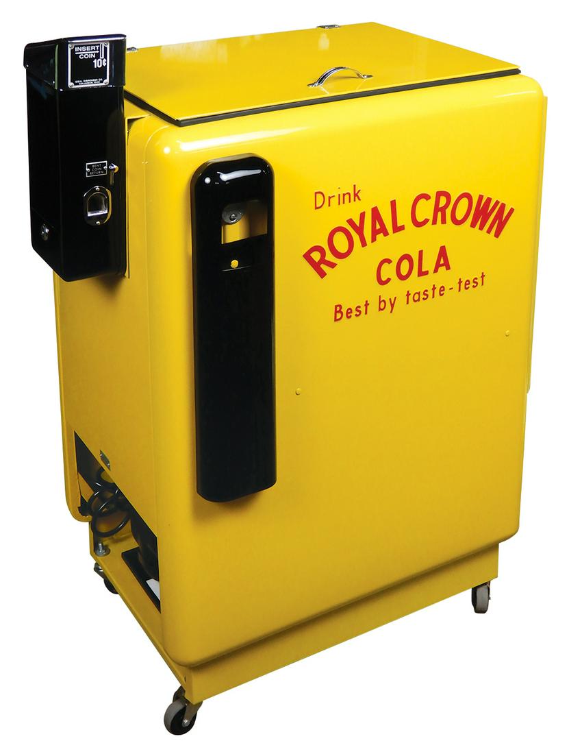 Coin-Operated Royal Crown Cola Slider, mfgd by Ideal,: Coin-Operated Royal Crown Cola Slider, mfgd by Ideal, embossed 10 Cent, c.1950, Exc restored working cond, 44"H x 30"W x 21"D.