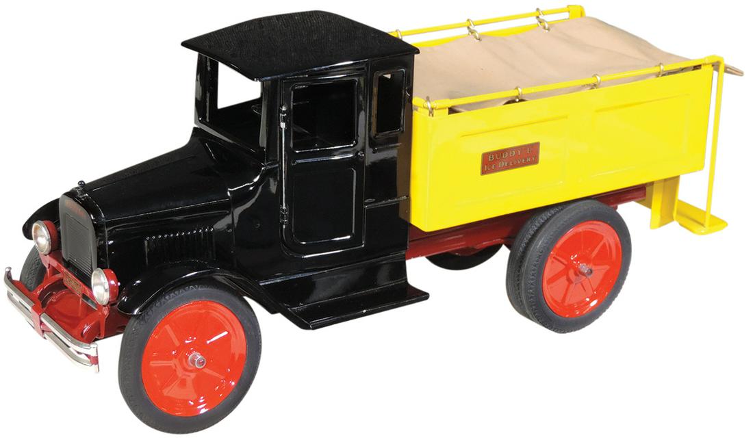Toy Truck, Buddy L Ice Delivery, pressed steel, mfgd by: Toy Truck, Buddy L Ice Delivery, pressed steel, mfgd by Moline Pressed Steel Co., c.1928, Exc+ prof restored cond by "New Era" noting a few chips/flakes, 27"L.