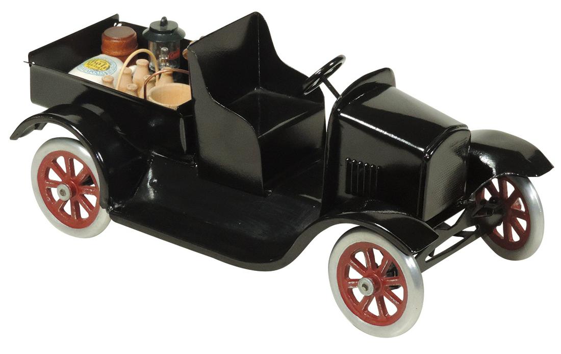 Toy Truck, Buddy L Ford Flivver Pick-Up, pressed steel,: Toy Truck, Buddy L Ford Flivver Pick-Up, pressed steel, mfgd by Moline Pressed Steel Co., c.1920s, Exc prof restored cond w/later cargo display, 11.75"L.