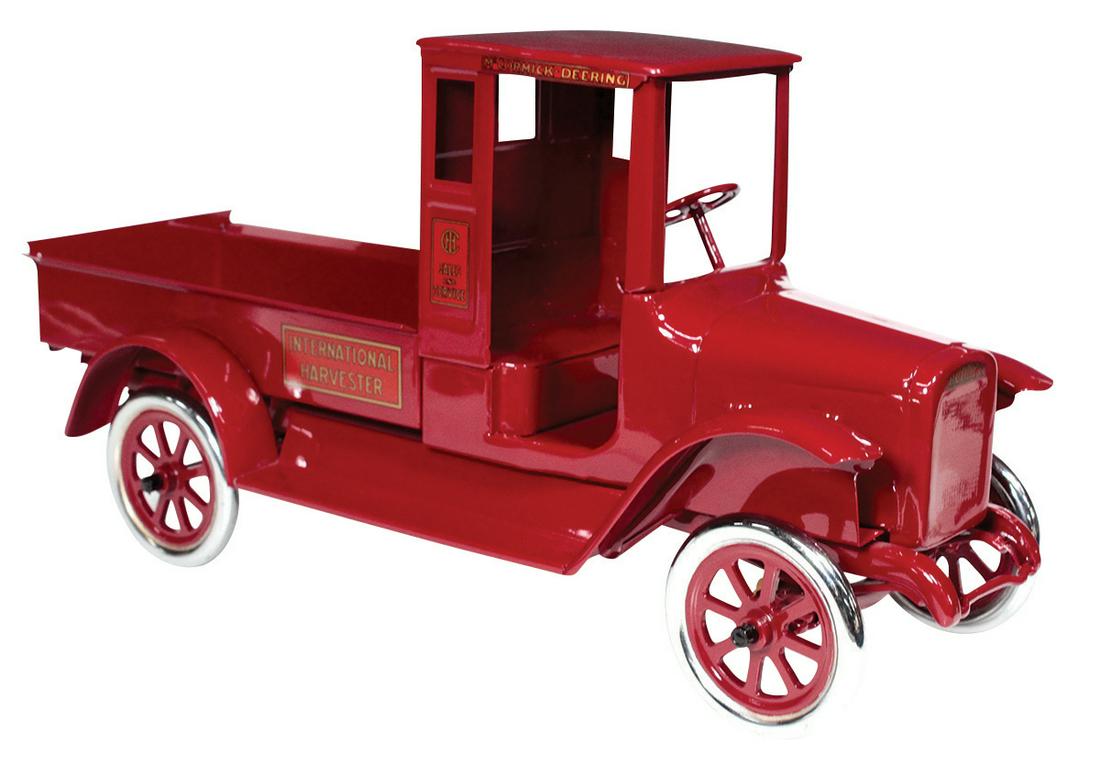 Toy Truck, Buddy L Red Baby Express International: Toy Truck, Buddy L Red Baby Express International Harvester Truck Type II, pressed steel, mfgd by Moline Pressed Steel Co., c.1927, Exc+ prof restored cond, 24"L.
