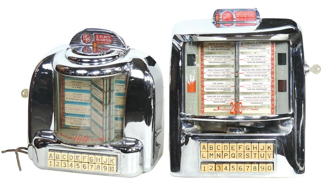 Jukebox Wall Box (2), Seeburg 3W1, 100 selection,: Jukebox Wall Box (2), Seeburg 3W1, 100 selection, c.1950 & Seeburg 3WA, 200 selection, c.1960, both Exc orig cond w/key. Larger 14.5"H x 12"W x 7"D