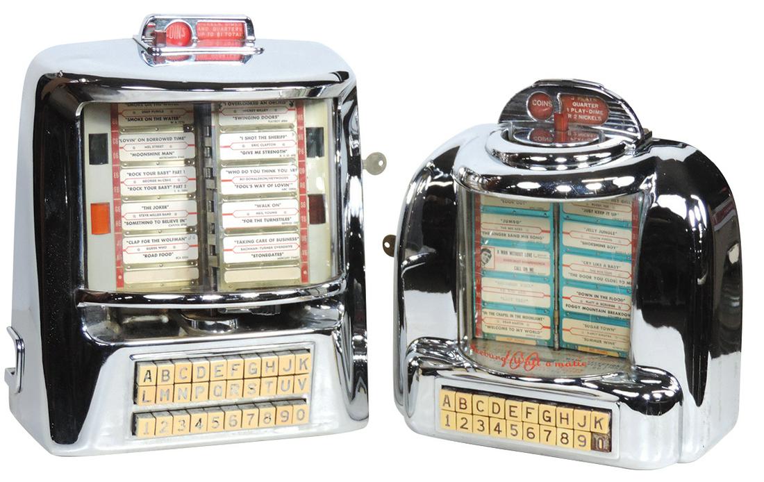 Jukebox Wall Box (2), Seeburg 3W1, 100 selection,: Jukebox Wall Box (2), Seeburg 3W1, 100 selection, c.1950 & Seeburg 3WA, 200 selection, c.1960, both Exc orig cond w/key. Larger 14.5"H x 12"W x 7"D