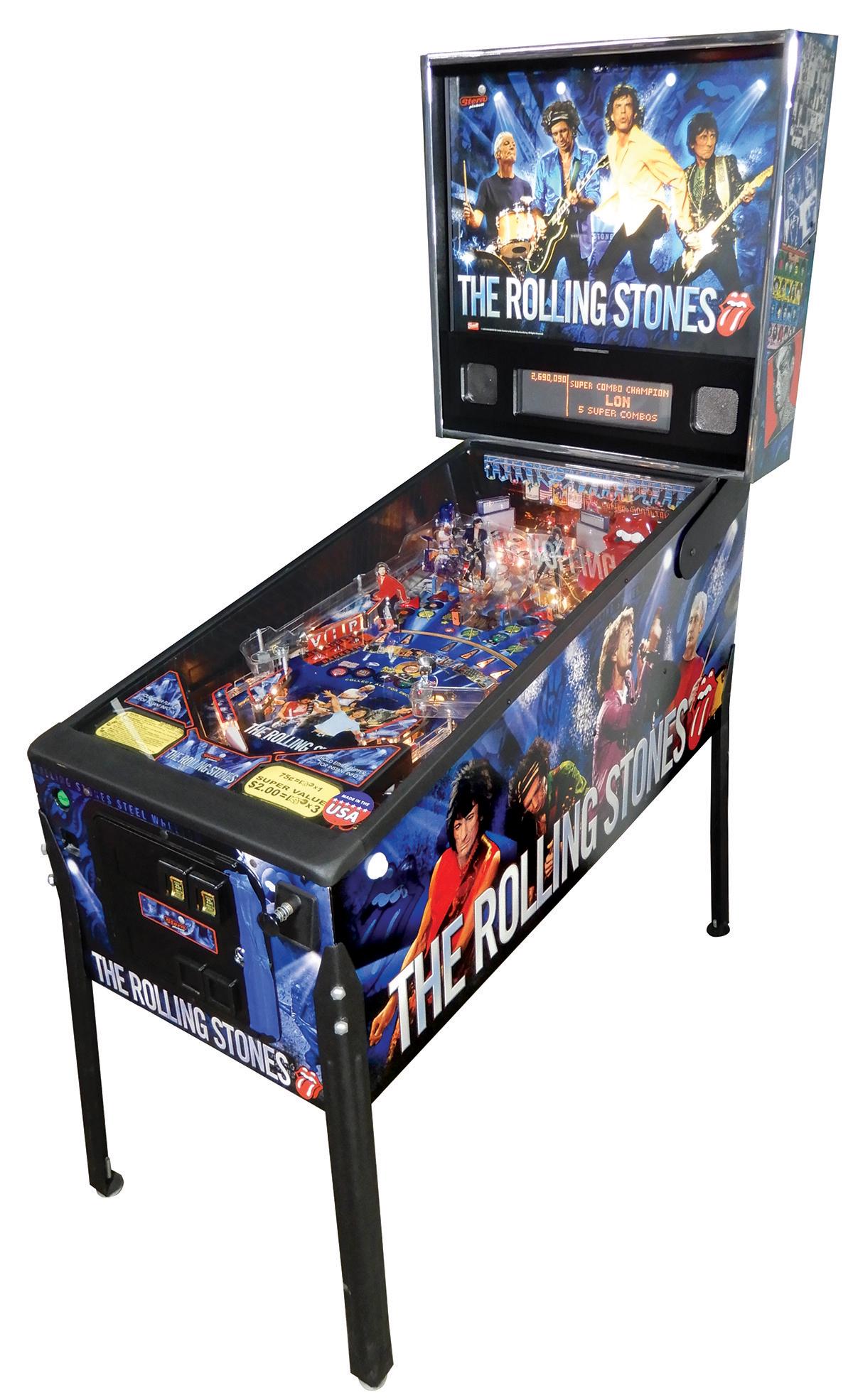 Coin-Operated Pinball Machine, Stern The Rolling: Coin-Operated Pinball Machine, Stern The Rolling Stones, 75 Cent Play, Rare & appears to have never been on location, released in 2011, Exc working cond & plays wonderfully, 76"H x 28"W x 55"D.