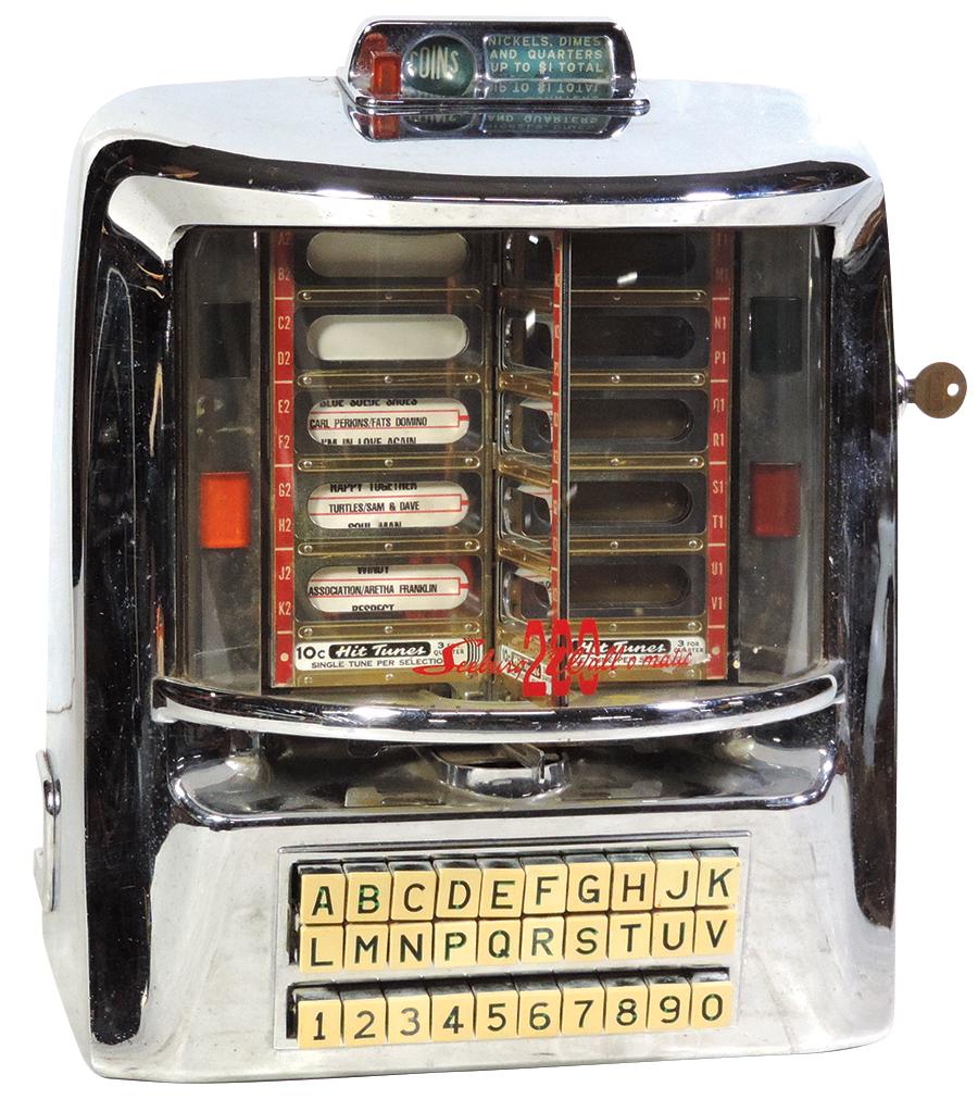 Coin-Operated Seeburg 200 Wall-O-Matic Remote Selector,: Coin-Operated Seeburg 200 Wall-O-Matic Remote Selector, chrome-plated brass, accepts 5-25 Cents w/60 selections, Exc orig cond, appears complete-untested w/key, 14.5"H x 12"W x 7"D.