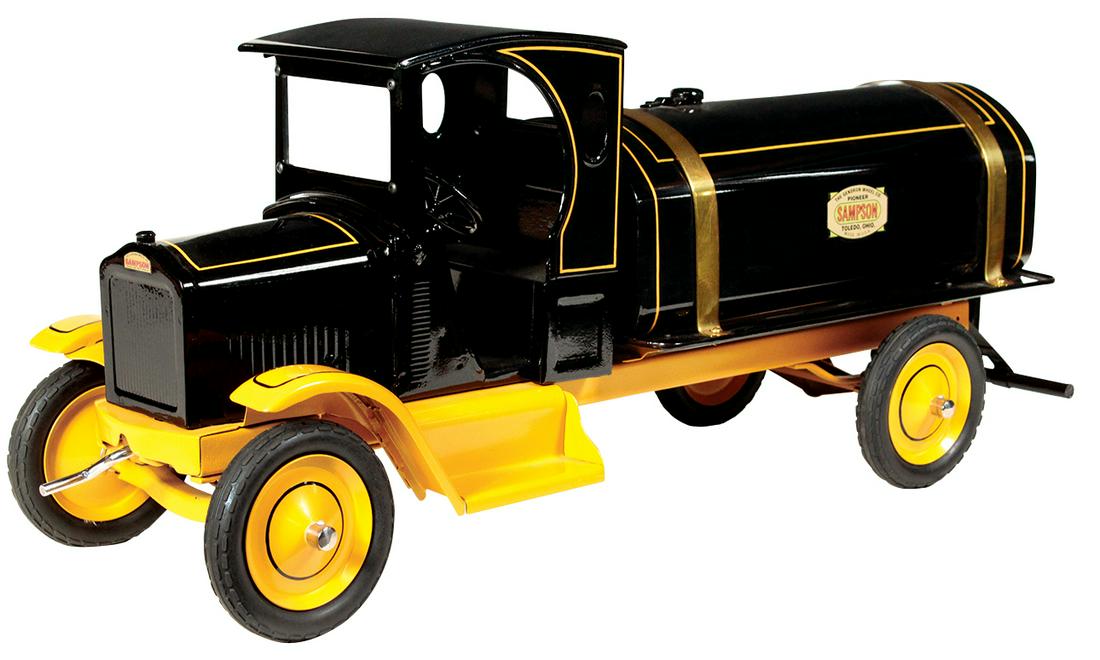 Toy Truck, Sampson Street Sprinkler, Rare Model #914,: Toy Truck, Sampson Street Sprinkler, Rare Model #914, pressed steel, mfgd by Gendron Wheel Co.-Toledo, Ohio, c.1926, sharp looking nicely detailed truck in Exc+ prof restored cond, 29"L.