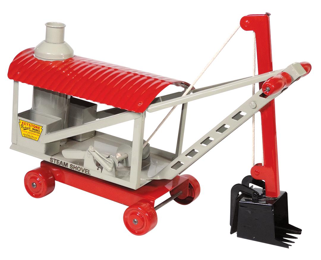 Toy Construction Steam Shovel Ride-Em Model #46,: Toy Construction Steam Shovel Ride-Em Model #46, pressed steel, mfgd by Keystone, Exc prof restored cond, 14.5"H x 20"L.