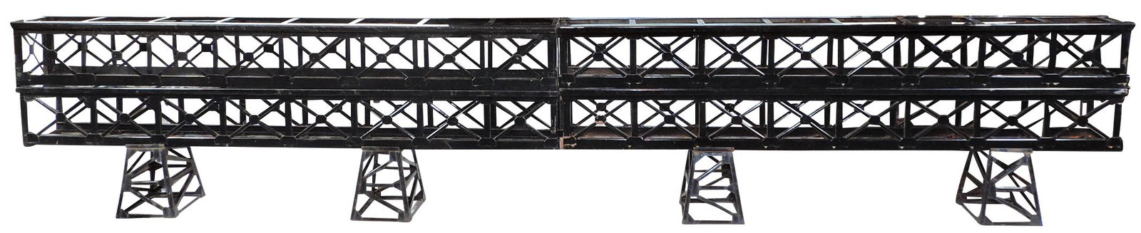 Toy Train, Buddy L Trestles & Piers (8), pressed steel,: Toy Train, Buddy L Trestles & Piers (8), pressed steel, mfgd by T-Reproductions, four 4-ft open trestles (3 w/U-channel cross members, 1 w/diecut cross members) & four 6.5" open piers, various cond fr