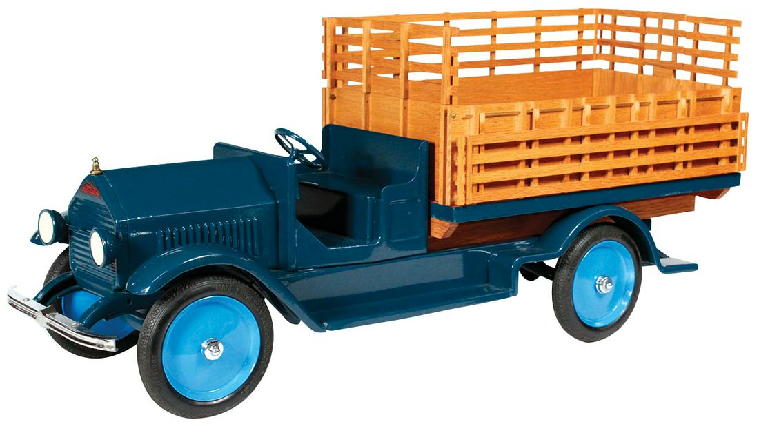 Toy Truck, Sturditoy Farm Custom, pressed steel stake: Toy Truck, Sturditoy Farm Custom, pressed steel stake bed w/later custom oak side panels & fold down slats, mfgd by Pressed Metal Co., c.1928, Exc+ prof restored cond, 26.75"L.
