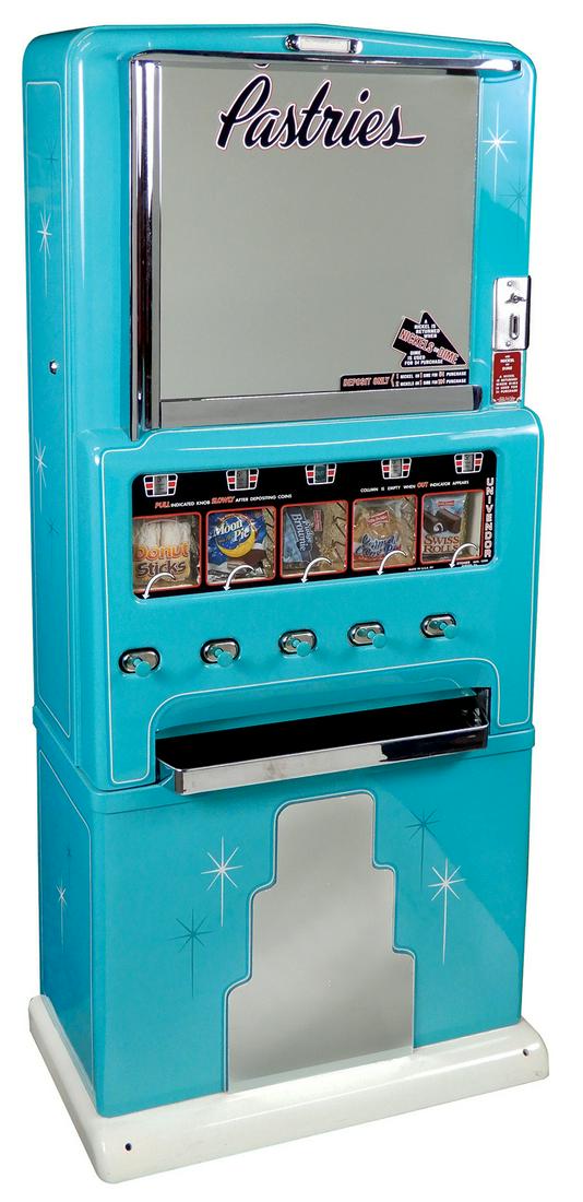 Coin-Operated Vending Machine, Stoner Univendor-Aurora,: Coin-Operated Vending Machine, Stoner Univendor-Aurora, IL, 5 & 10 Cent 6-column, c.1950s, vends for free w/no slug rejecter or coin box, beautiful prof restored working cond, 66"H x 30"W x 16"D.
