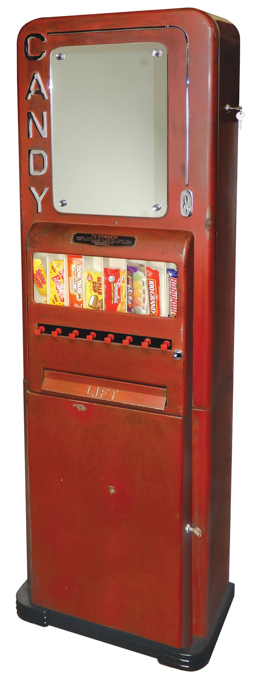 Coin-Operated Vending Machine, Rowe 5 Cent, 8-column: Coin-Operated Vending Machine, Rowe 5 Cent 8-column candy machine, c.1950s, VG to Exc working cond w/orig finish & refurbished interior, 72"H x 22"W x 14"D.