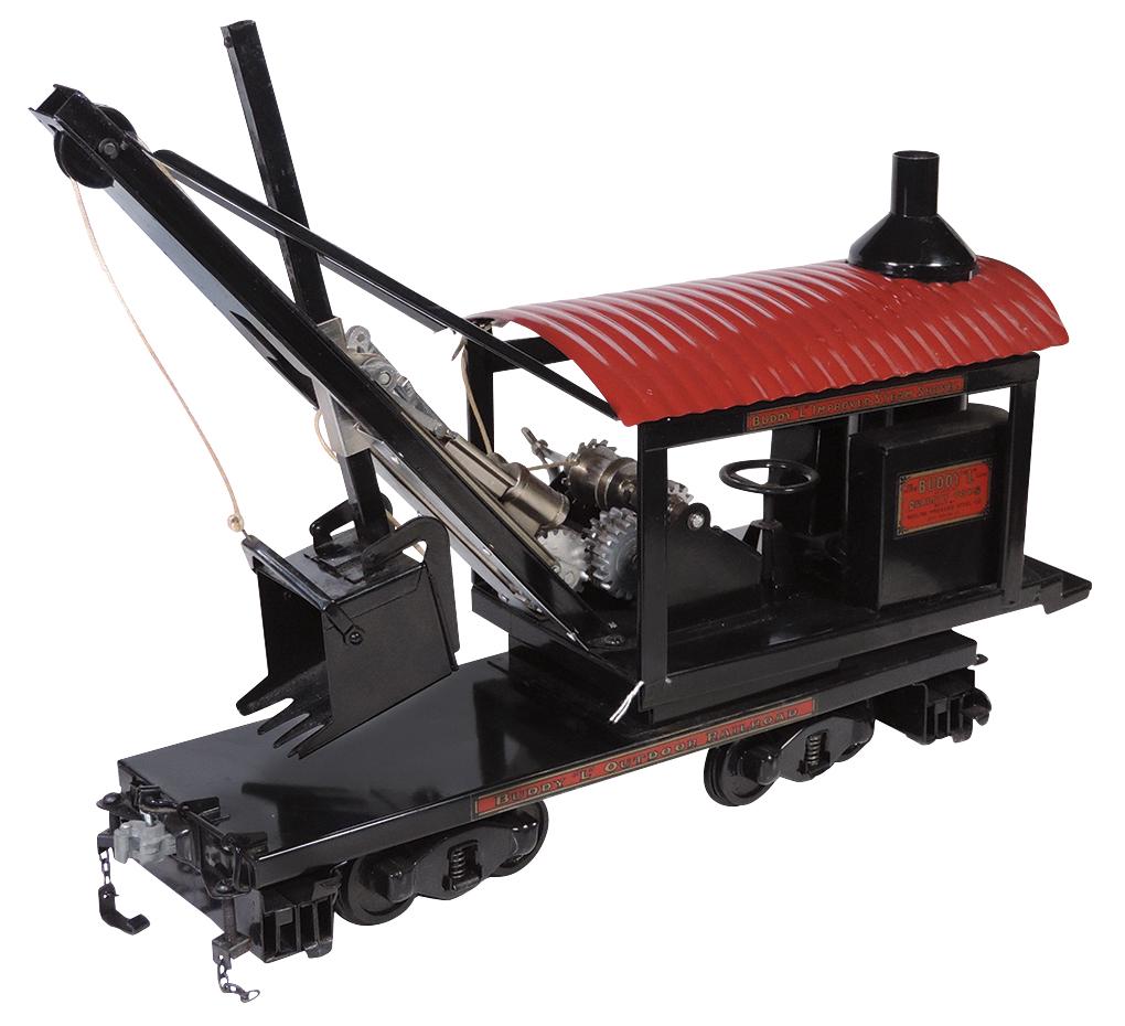 Toy Train, Buddy L Railway Steam Shovel, Model 2023-S,: Toy Train, Buddy L Railway Steam Shovel, Model 2023-S, pressed steel, mfgd by T-Reproductions, Exc working cond, 16"H x 21"L.