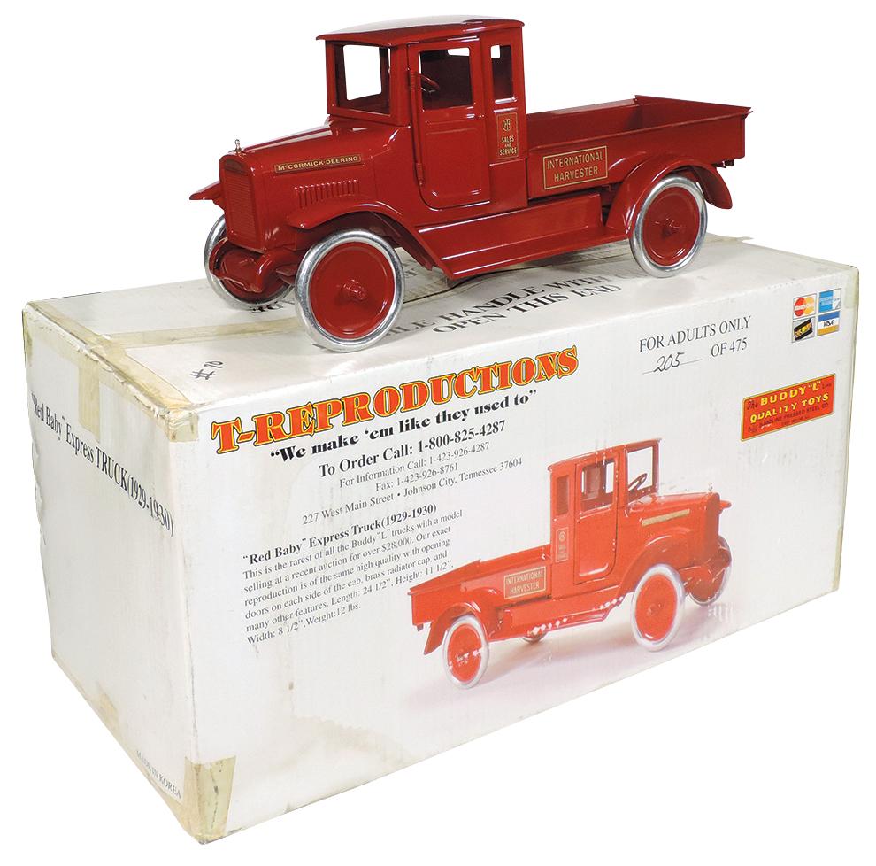 Toy Truck, Buddy L Red Baby Express, pressed steel: Toy Truck, Buddy L Red Baby Express, pressed steel Limited Ed #205/475, mfgd by T-Reproductions after the 1929-30 orig, Mint cond in orig box, 15"H x 32"L x 14"D.
