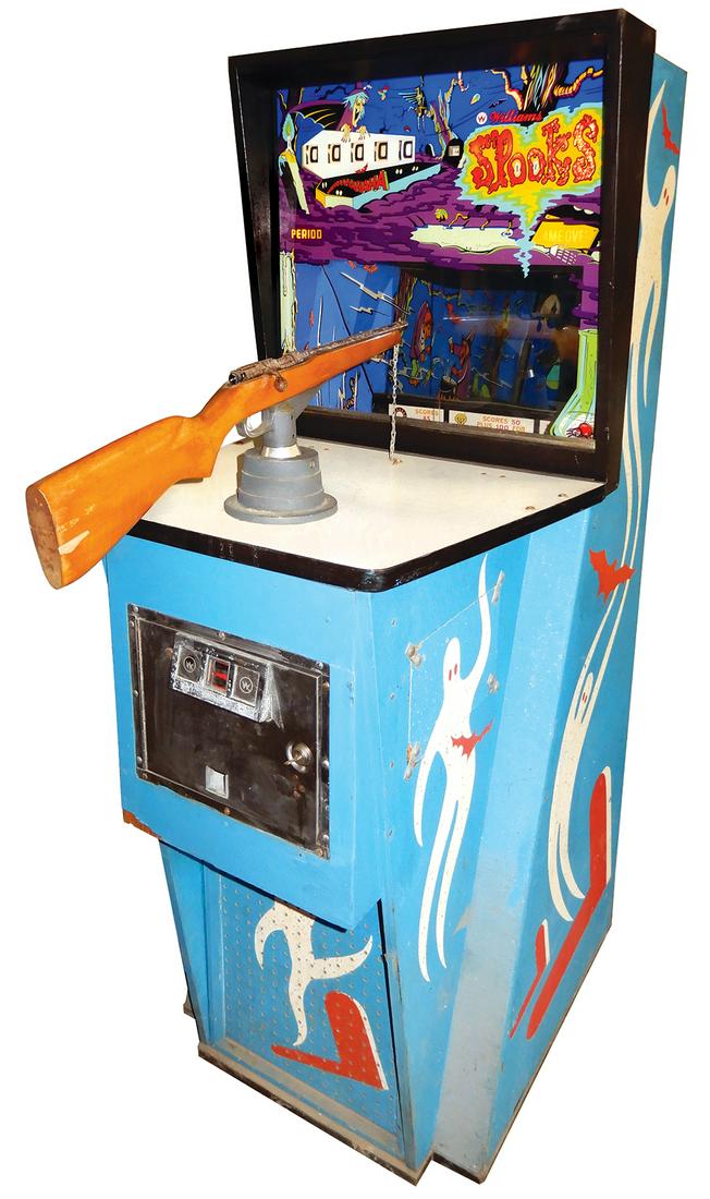 Coin-Operated Arcade Machine, Spooks target game, 10: Coin-Operated Arcade Machine, Spooks target game, 10 Cent, made by Williams Electronics, shoot the moving ghost and other targets wins more shots, c.1968, needs work to get ghost to score when hit, o/