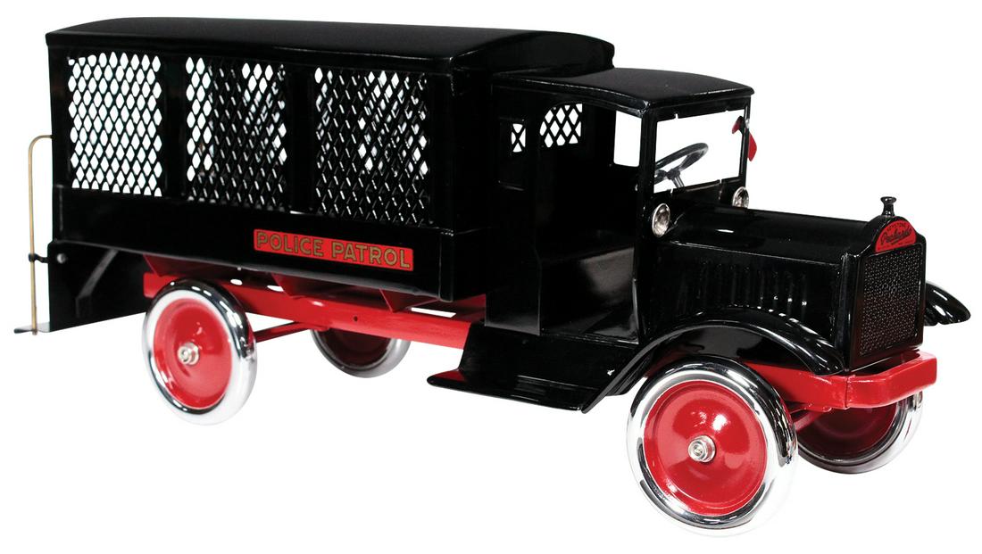 Toy Truck, Keystone Packard Police Patrol Model #51,: Toy Truck, Keystone Packard Police Patrol, Model #51, pressed steel, c.1925, each side w/screened side panels, Exc+ prof restored cond w/polished steel wheels, 27.5"L.