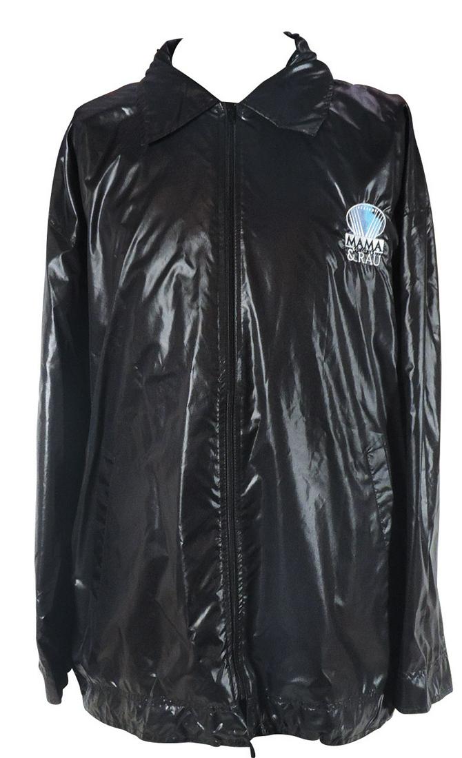 Michael Jackson "History" World Tour Rain Jacket, 1997: Michael Jackson "History" World Tour Rain Jacket, 1997 Germany, water-repellant & insulated w/hood in collar, mfgd by Ana Anakos Creations, embroidered "Mama Concerts & Rau" on left breast & printed "