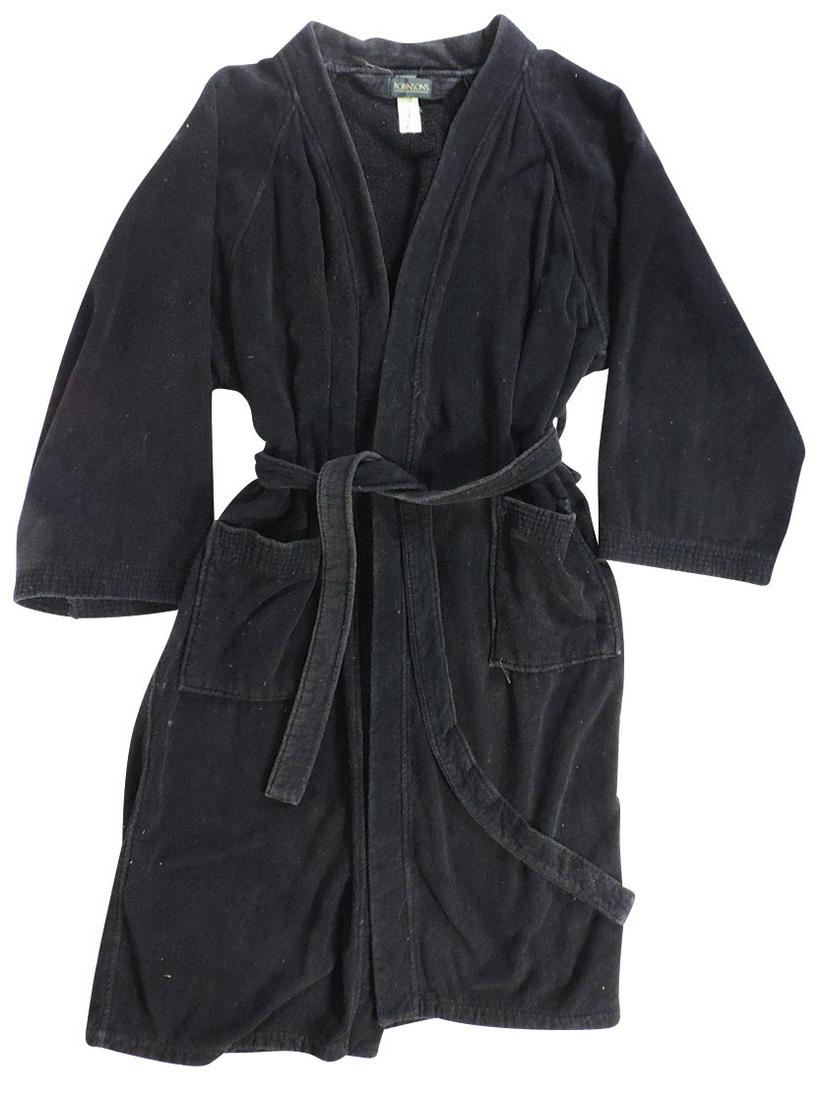 Michael Jackson Personally Owned & Worn Bath Robe,: Michael Jackson Personally Owned & Worn Bath Robe, brushed black cotton w/loose tie belt & front pockets, "Ronison's" woven maker's label & material/sizing tag "One size fits all". Accompanied by a le