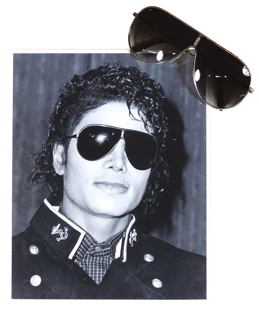 Michael Jackson Personally Worn "Victory Tour": Michael Jackson Personally Worn "Victory Tour" Sunglasses, Aviator style w/gilt bows & shaded black lenses, c.1980s & inscribed on the inner left bow "MJ-7-22-84"-the near sellout opening show of the 