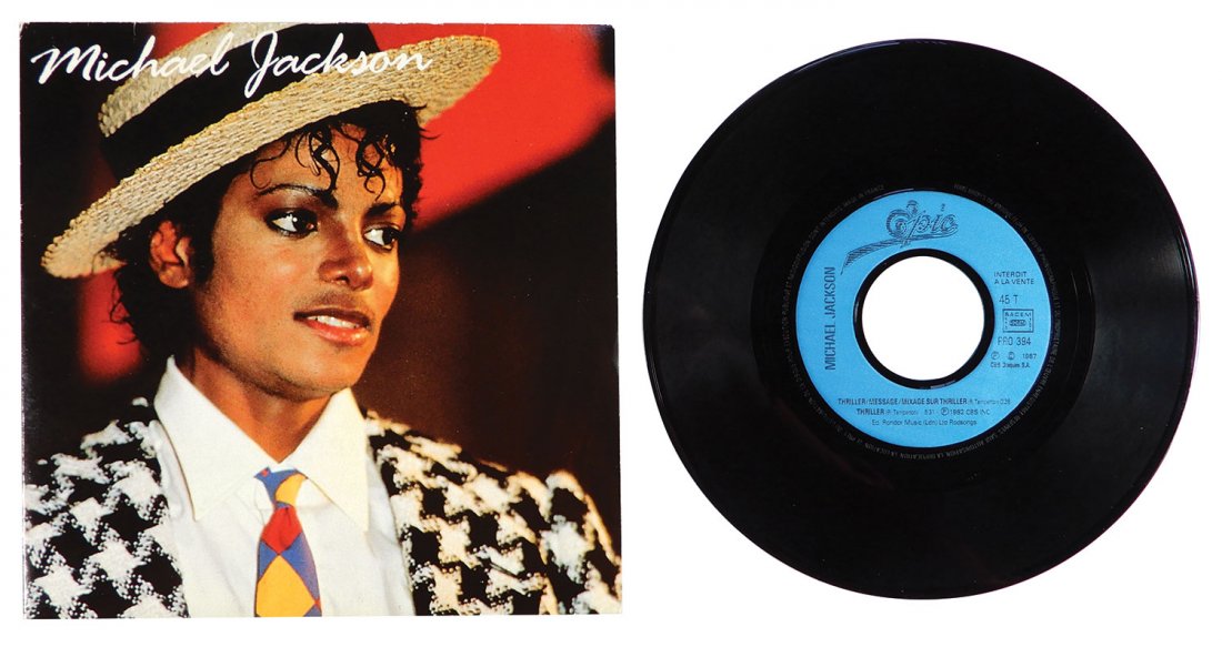 Michael Jackson "Thriller" Record, ULTRA RARE: Michael Jackson “Thriller” Record, ULTRA RARE French one-sided promo 7” (#PRO 394) released in 1987, just weeks in advance of the first single from the BAD album to announce its pending arrival.