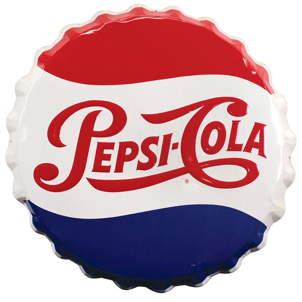 Pepsi-Cola Sign, embossed pressed steel bottle cap, (1 of 1)