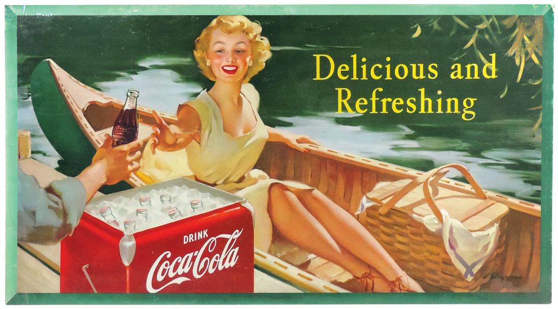 Coca-Cola Sign, "Delicious and Refreshing", litho on (1 of 1)