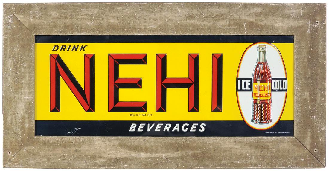 Soda Fountain Sign, Nehi Ice Cold, embossed metal, (1 of 1)