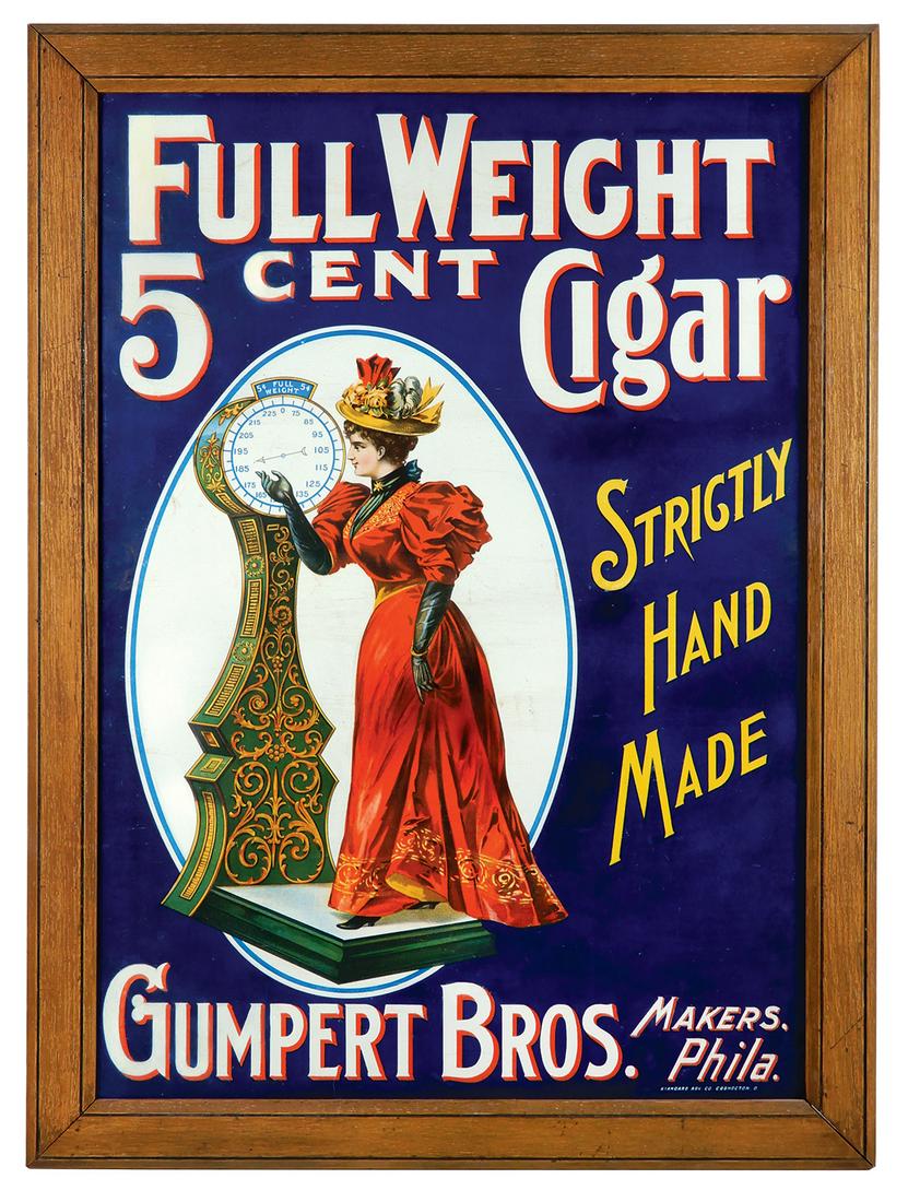 Cigar Sign, Full Weight 5 Cent Cigar, Gumpert Bros.