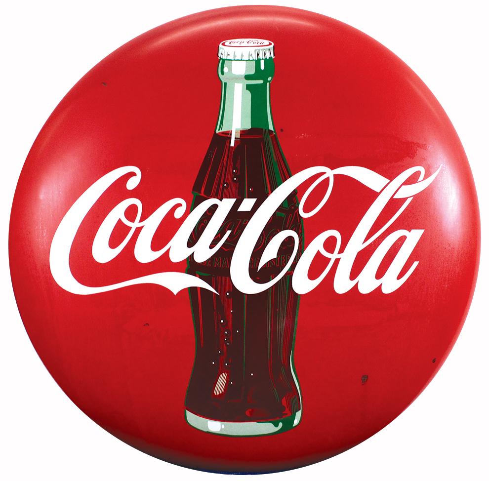Coca-Cola Sign, porcelain button, factory notched rim (1 of 2)