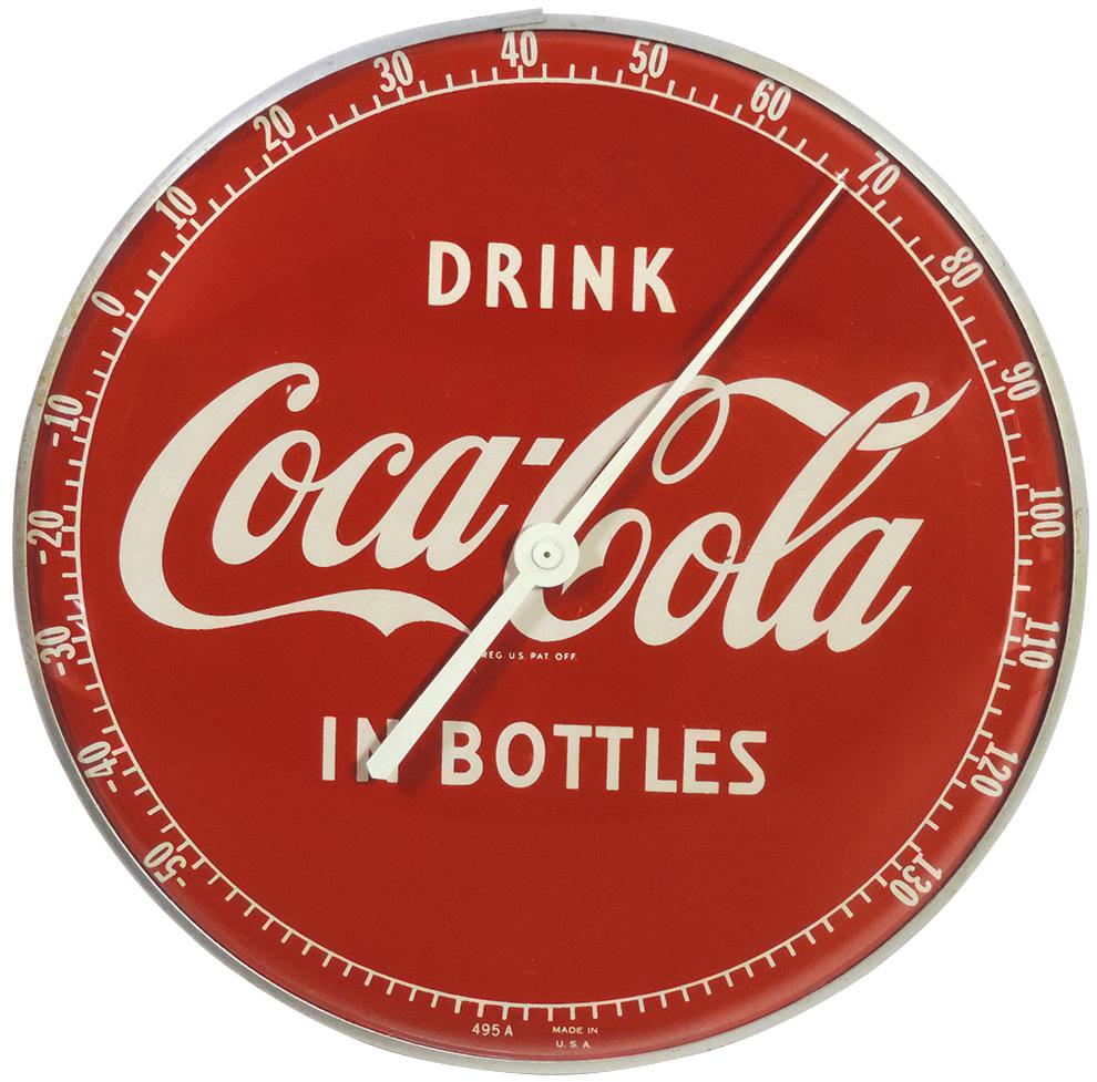 Coca-Cola Thermometer, metal frame w/curved glass (1 of 1)