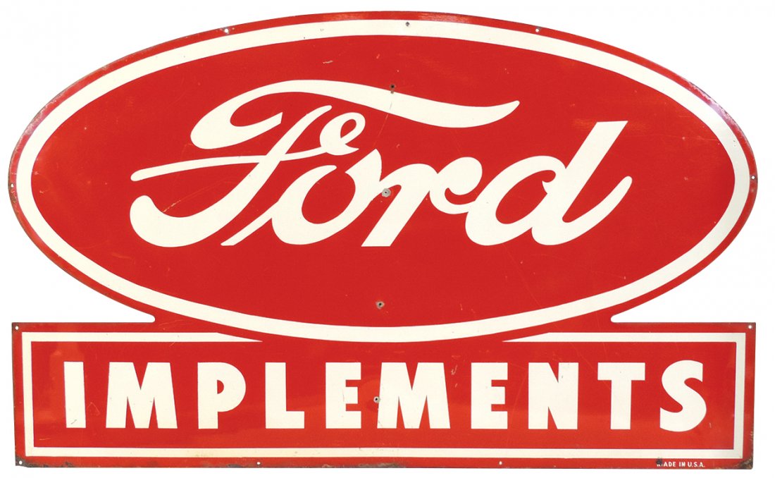 Farm Sign, Ford Implements, diecut steel Ford oval (1 of 1)