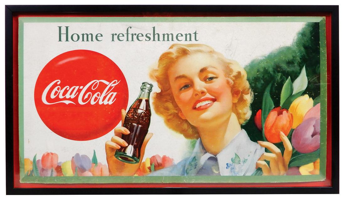 Coca-Cola Sign, "Home Refreshment", litho on cdbd by (1 of 1)