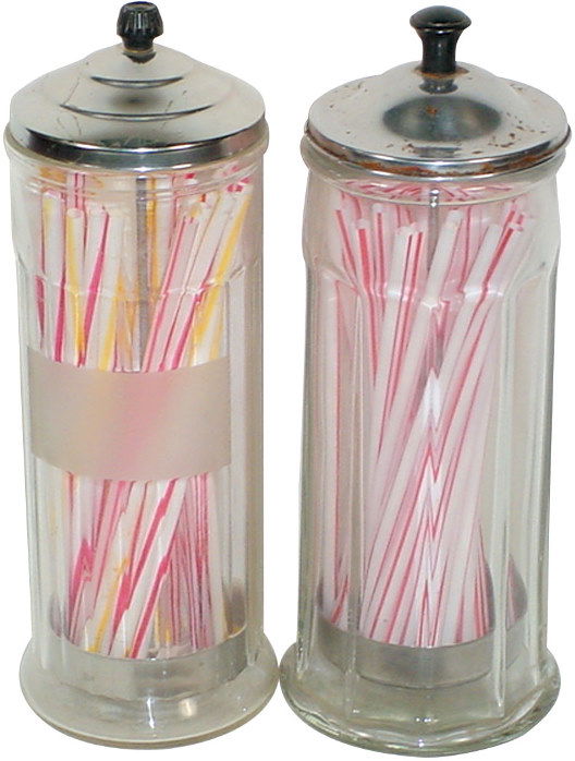 865 Straw dispensers (2); heavy pressed glass w/chrome